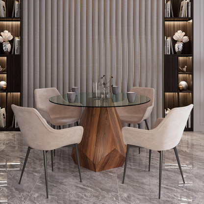Nebo Modern Dining Table in Walnut Base with Glass/Sintered Stone Table Top - Elax Furniture