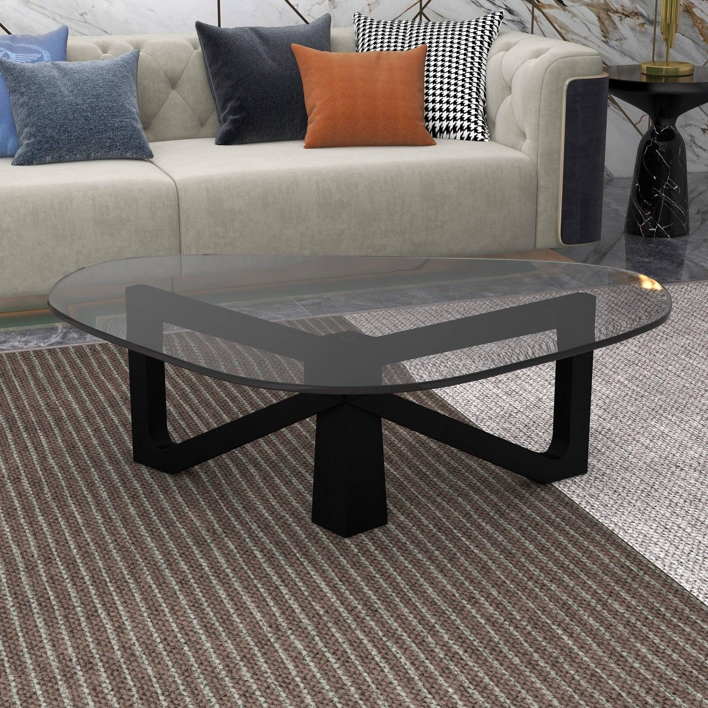Imperial Triangular Coffee Table with a Glass Tabletop and Wood Base - Elax Furniture