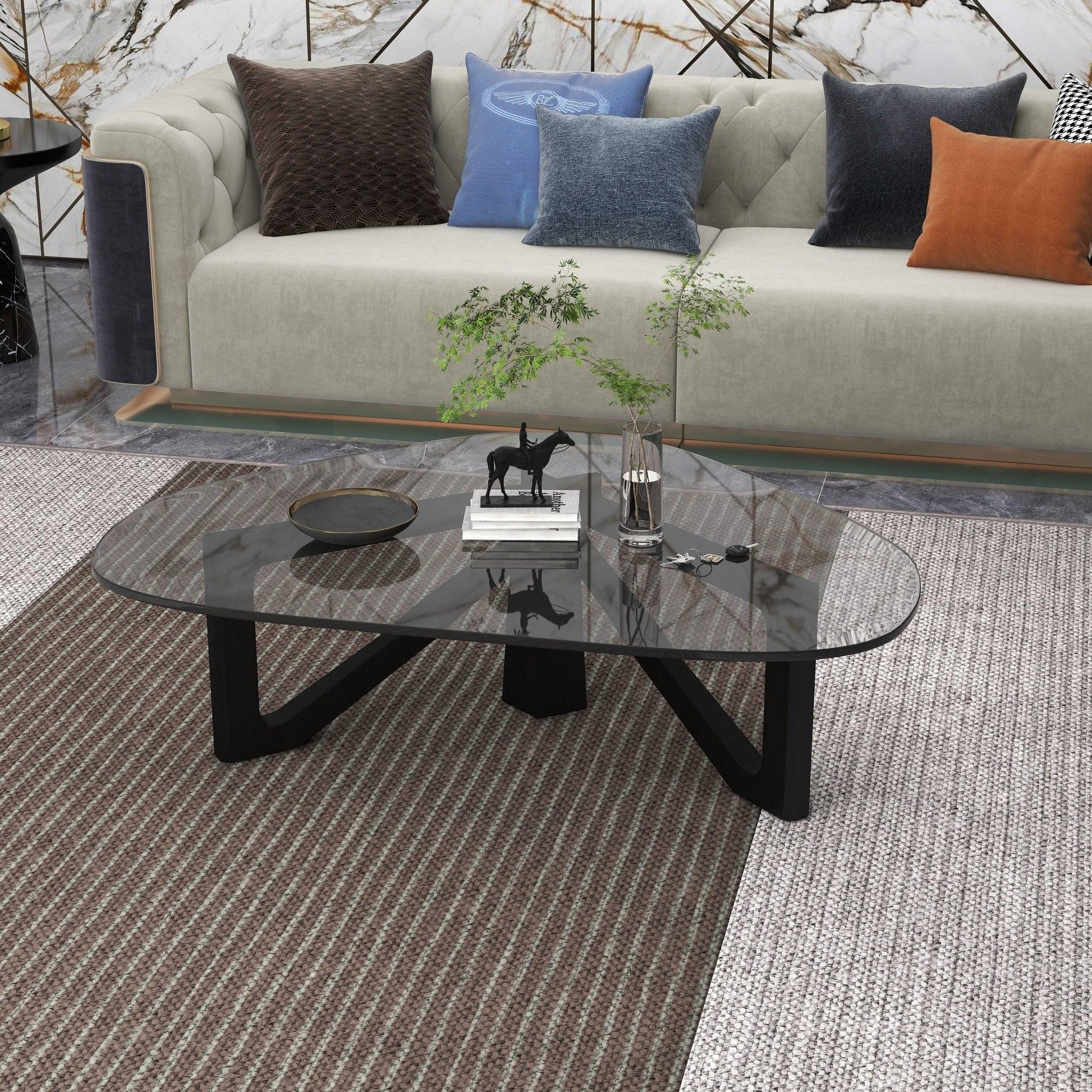Imperial Triangular Coffee Table with a Glass Tabletop and Wood Base - Elax Furniture