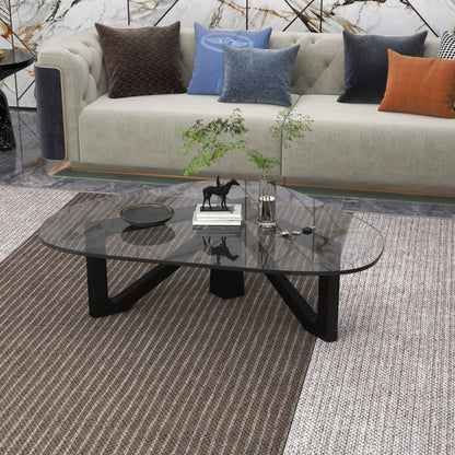 Imperial Triangular Coffee Table with a Glass Tabletop and Wood Base - Elax Furniture