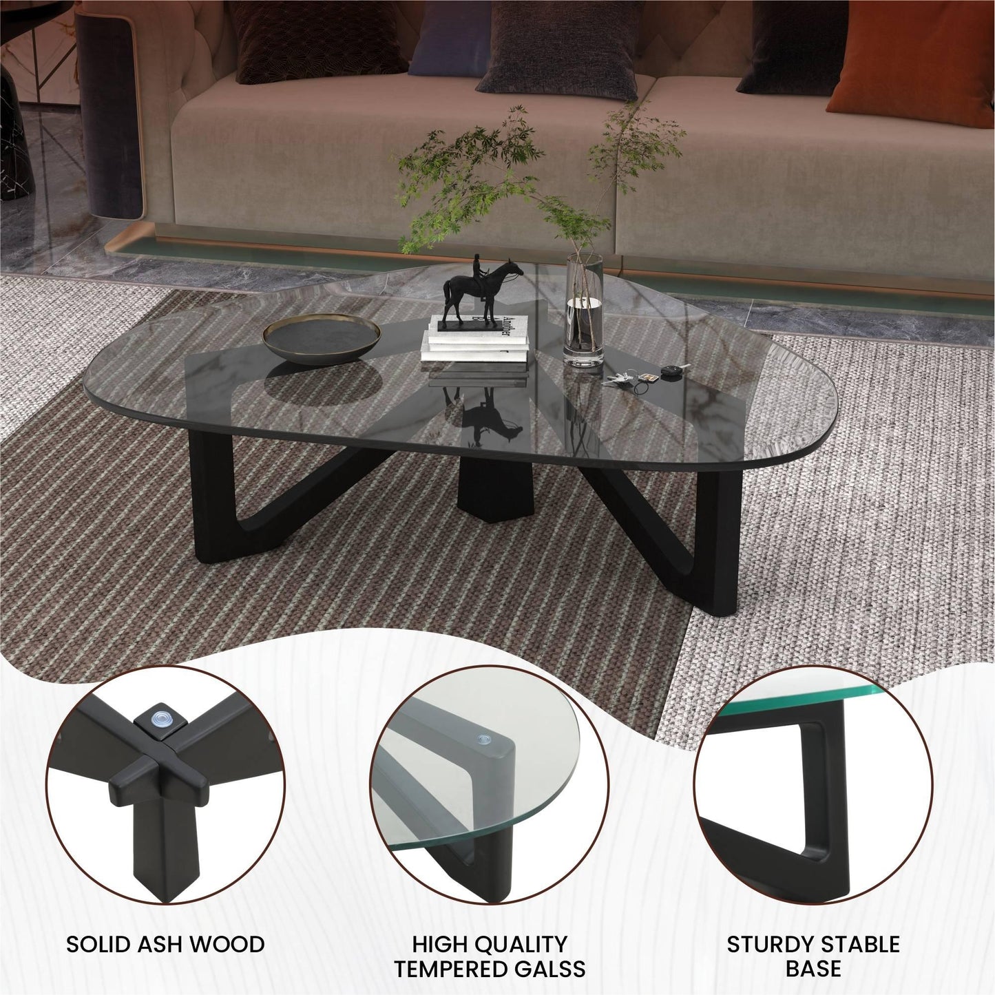 Imperial Triangular Coffee Table with a Glass Tabletop and Wood Base - Elax Furniture