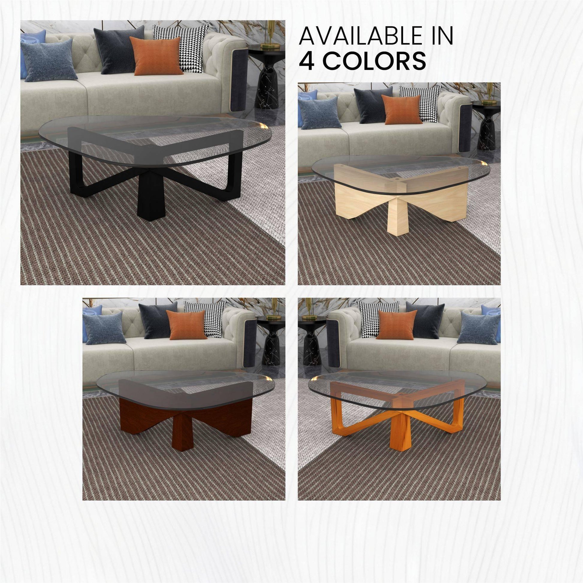 Imperial Triangular Coffee Table with a Glass Tabletop and Wood Base - Elax Furniture