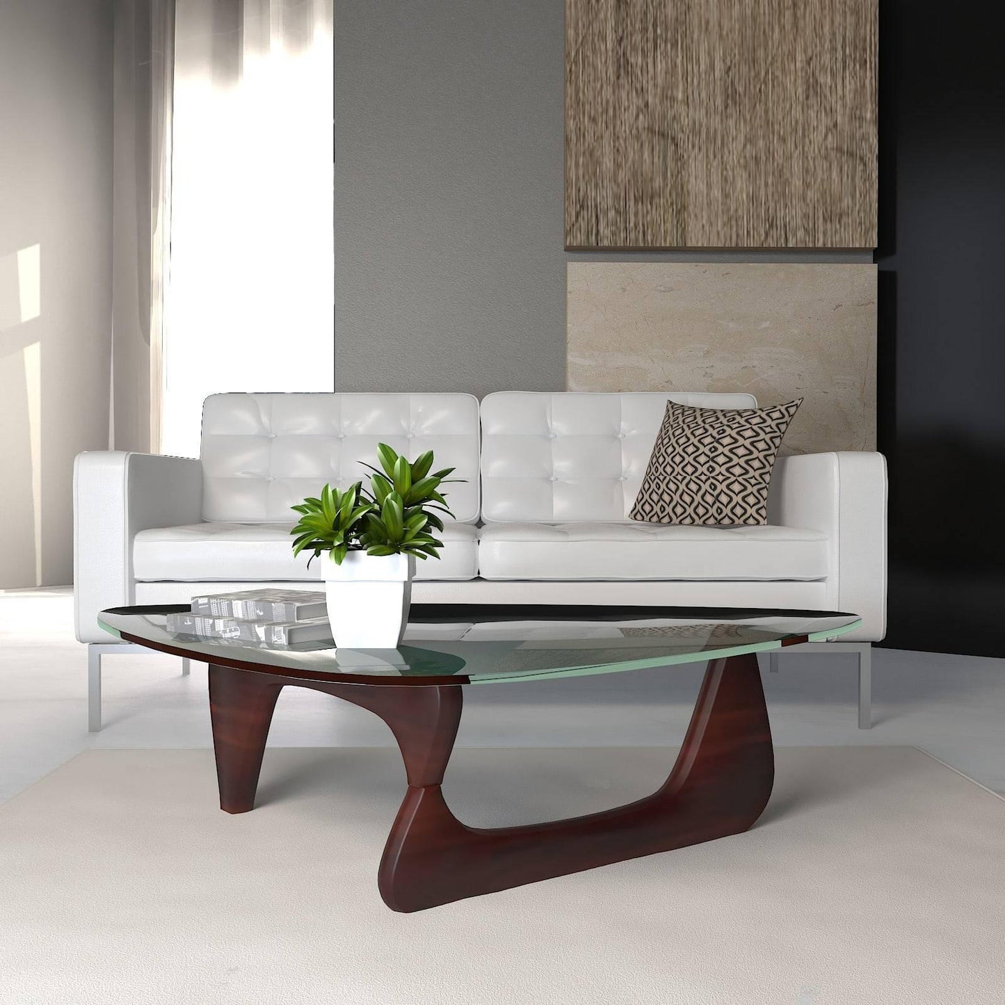 Imperial Triangular Coffee Table with a Glass Tabletop and Wood Base - Elax Furniture