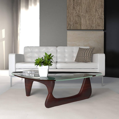 Imperial Triangular Coffee Table with a Glass Tabletop and Wood Base - Elax Furniture