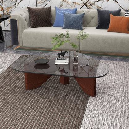 Imperial Triangular Coffee Table with a Glass Tabletop and Wood Base - Elax Furniture
