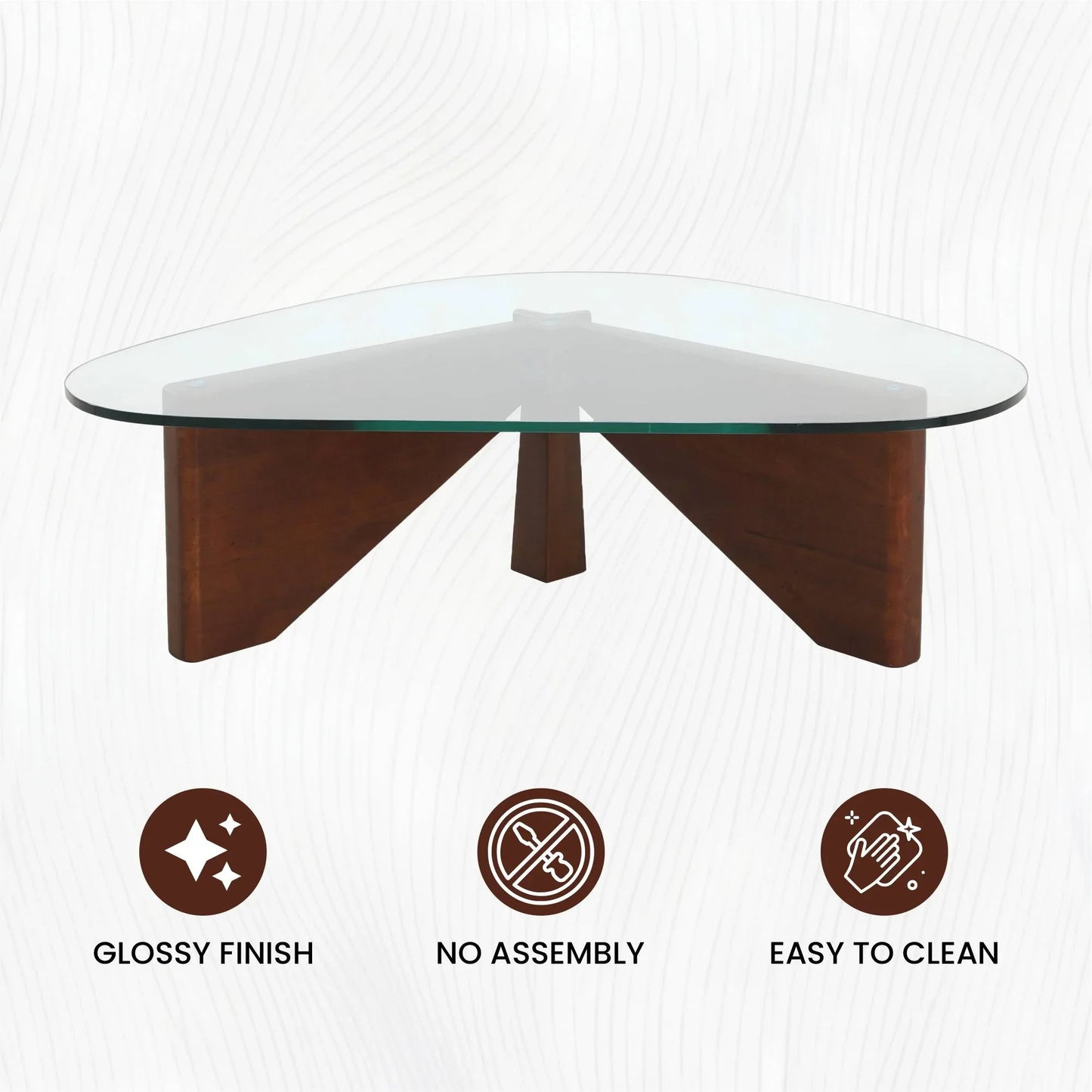 Imperial Triangular Coffee Table with a Glass Tabletop and Wood Base - Elax Furniture