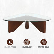 Imperial Triangular Coffee Table with a Glass Tabletop and Wood Base - Elax Furniture