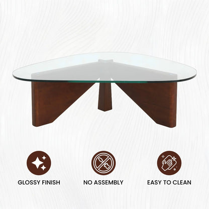 Imperial Triangular Coffee Table with a Glass Tabletop and Wood Base - Elax Furniture