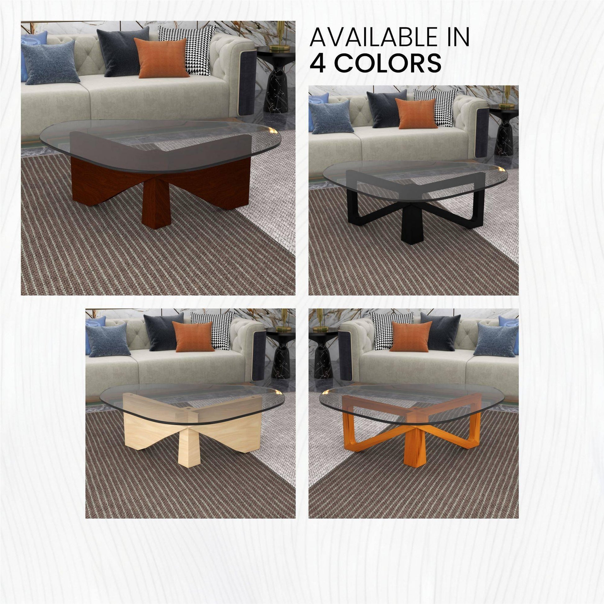 Imperial Triangular Coffee Table with a Glass Tabletop and Wood Base - Elax Furniture