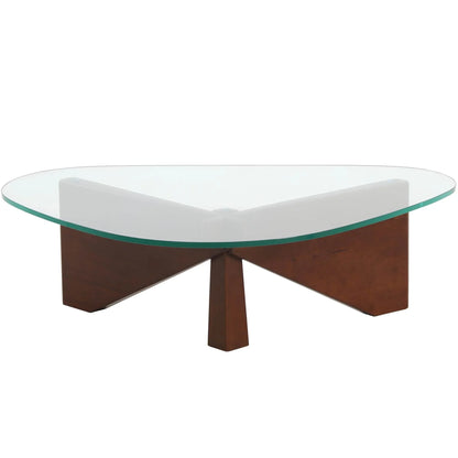 Imperial Triangular Coffee Table with a Glass Tabletop and Wood Base - Elax Furniture