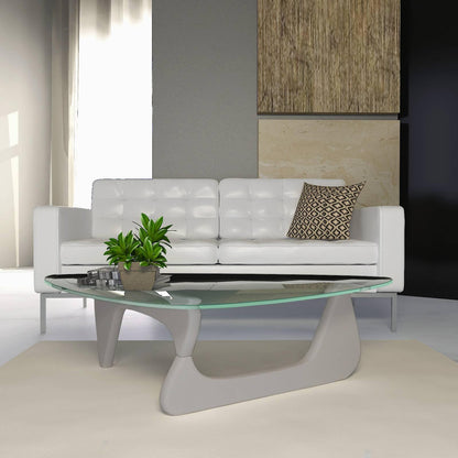 Imperial Triangular Coffee Table with a Glass Tabletop and Wood Base - Elax Furniture
