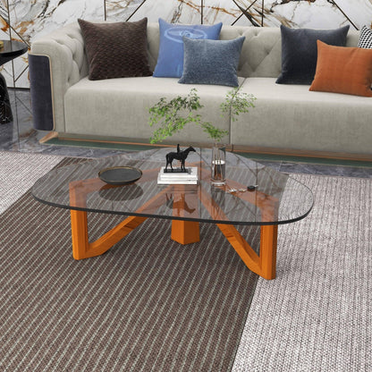 Imperial Triangular Coffee Table with a Glass Tabletop and Wood Base - Elax Furniture