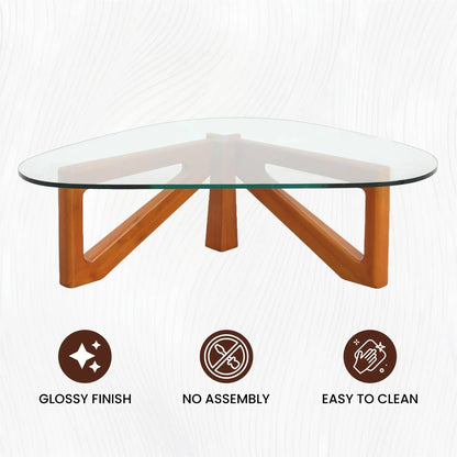 Imperial Triangular Coffee Table with a Glass Tabletop and Wood Base - Elax Furniture