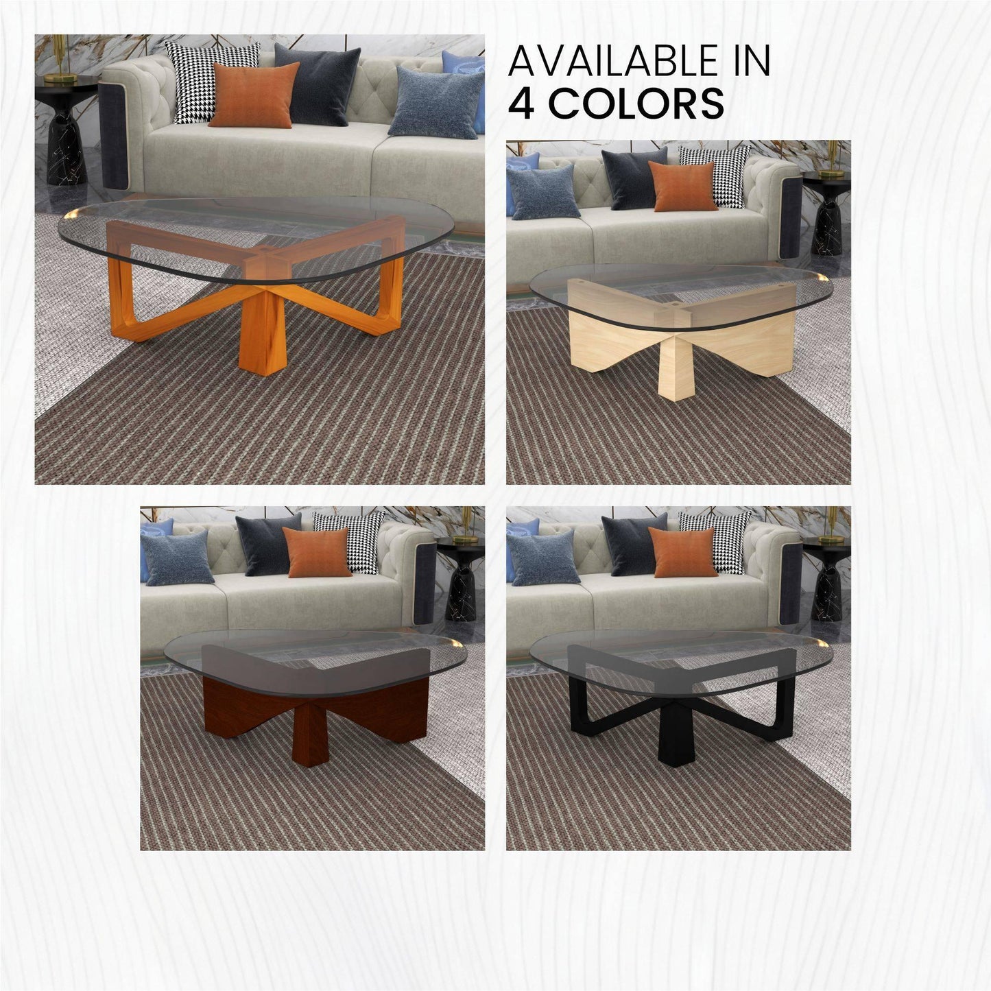 Imperial Triangular Coffee Table with a Glass Tabletop and Wood Base - Elax Furniture