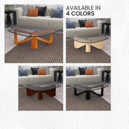 Imperial Triangular Coffee Table with a Glass Tabletop and Wood Base - Elax Furniture