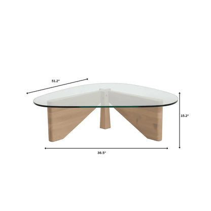 Imperial Triangular Coffee Table with a Glass Tabletop and Wood Base - Elax Furniture
