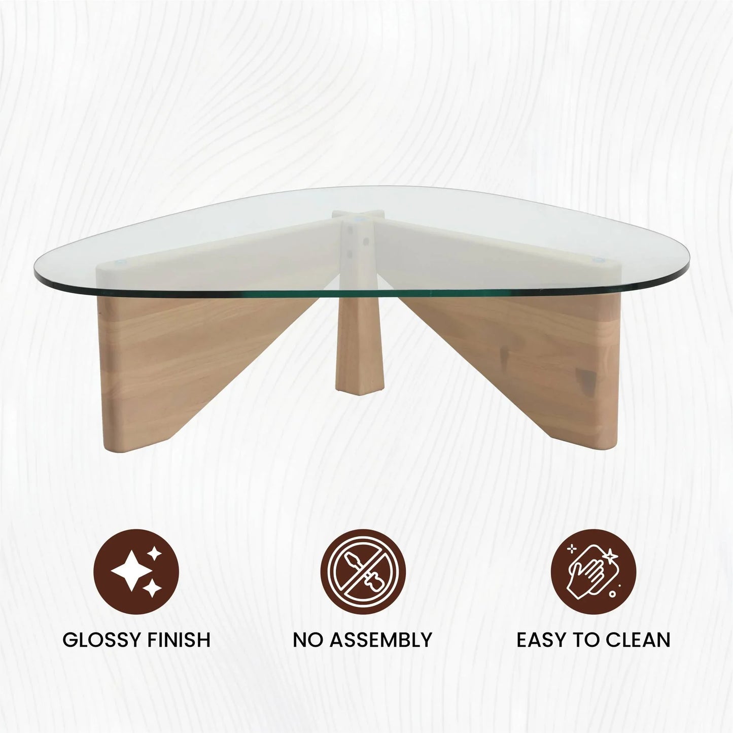 Imperial Triangular Coffee Table with a Glass Tabletop and Wood Base - Elax Furniture