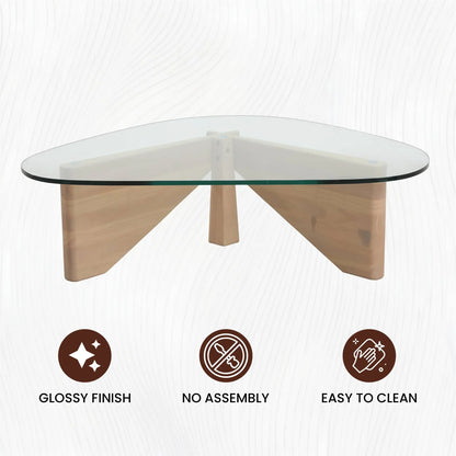 Imperial Triangular Coffee Table with a Glass Tabletop and Wood Base - Elax Furniture