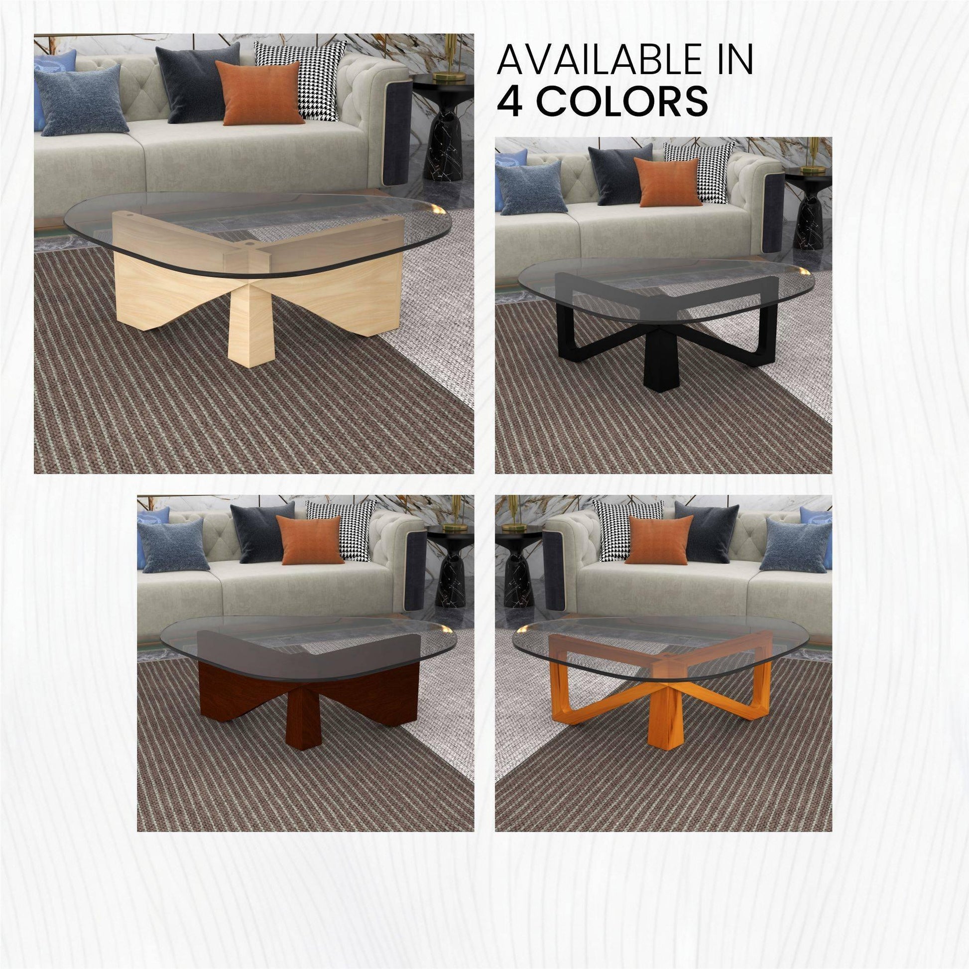 Imperial Triangular Coffee Table with a Glass Tabletop and Wood Base - Elax Furniture