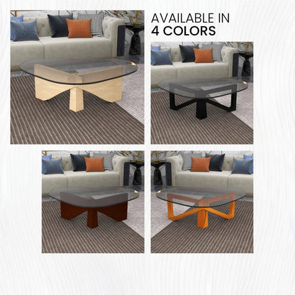 Imperial Triangular Coffee Table with a Glass Tabletop and Wood Base - Elax Furniture