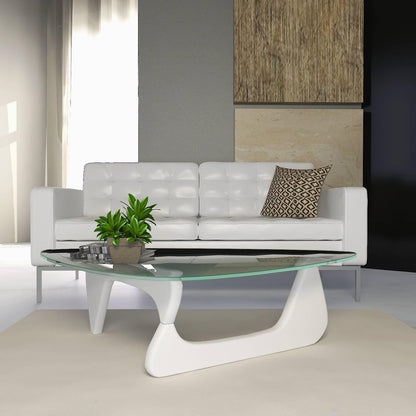 Imperial Triangular Coffee Table with a Glass Tabletop and Wood Base - Elax Furniture