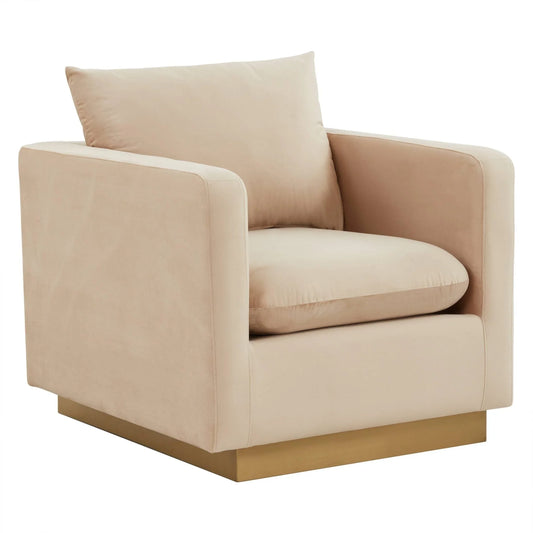 Nervo Modern Mid-Century Upholstered Velvet/Leather Accent Chair with Gold Base - Elax Furniture