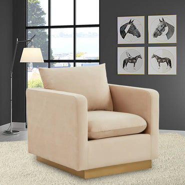 Nervo Modern Mid-Century Upholstered Velvet/Leather Accent Chair with Gold Base - Elax Furniture