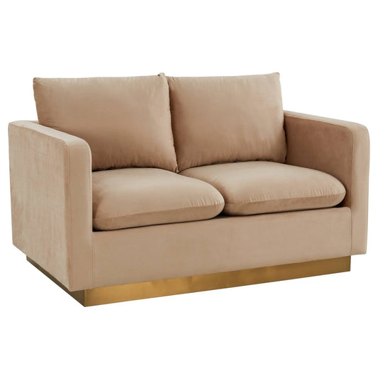 Nervo Upholstered Velvet/Leather Loveseat with Gold Stainless Steel Base - Elax Furniture