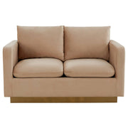 Nervo Upholstered Velvet/Leather Loveseat with Gold Stainless Steel Base - Elax Furniture