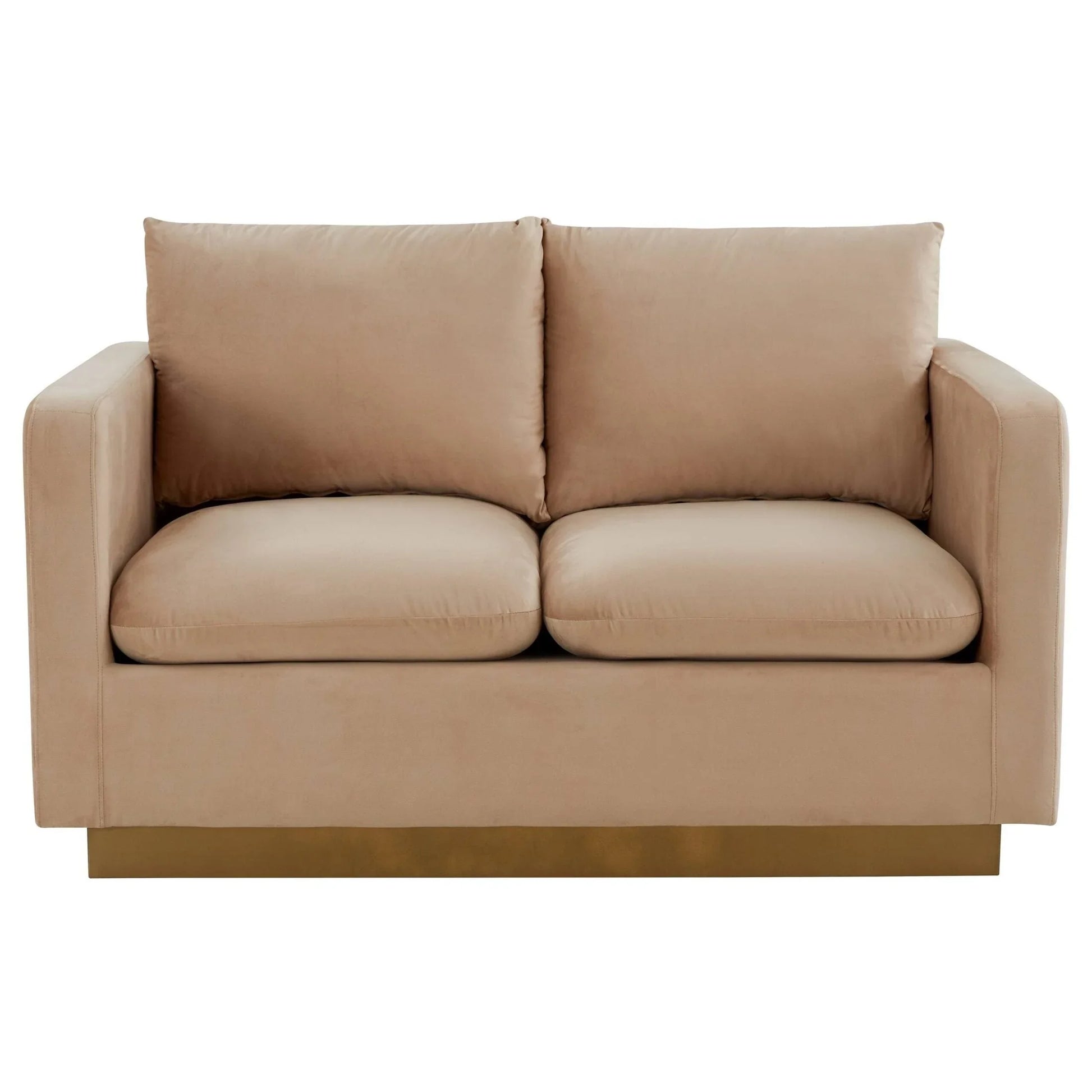 Nervo Upholstered Velvet/Leather Loveseat with Gold Stainless Steel Base - Elax Furniture