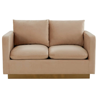 Nervo Upholstered Velvet/Leather Loveseat with Gold Stainless Steel Base - Elax Furniture