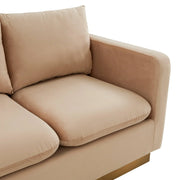 Nervo Upholstered Velvet/Leather Loveseat with Gold Stainless Steel Base - Elax Furniture