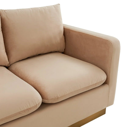 Nervo Upholstered Velvet/Leather Loveseat with Gold Stainless Steel Base - Elax Furniture
