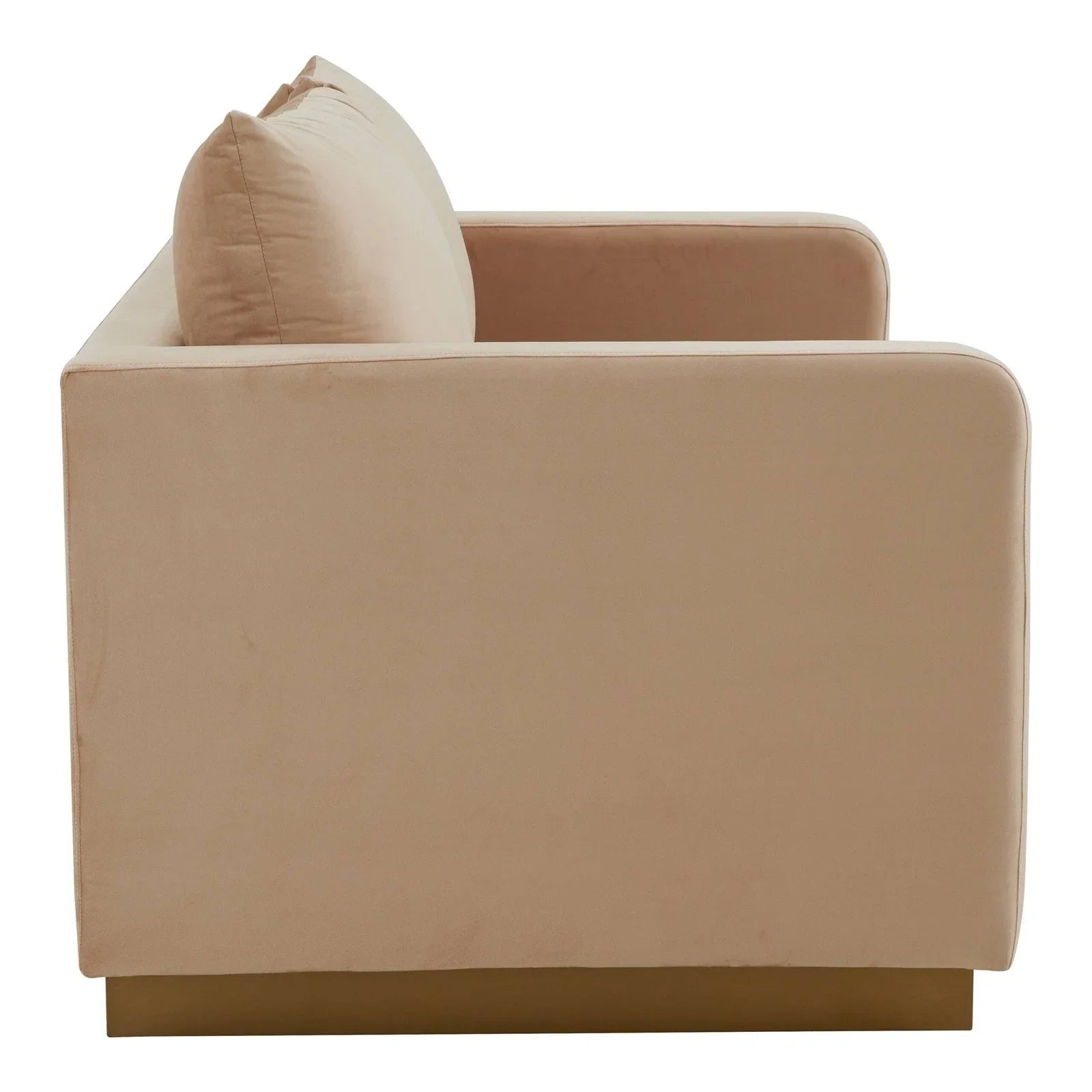 Nervo Upholstered Velvet/Leather Loveseat with Gold Stainless Steel Base - Elax Furniture