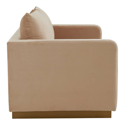 Nervo Upholstered Velvet/Leather Loveseat with Gold Stainless Steel Base - Elax Furniture