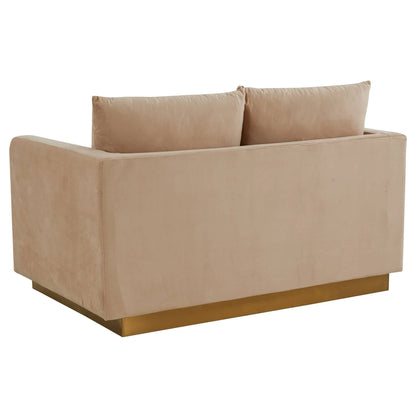 Nervo Upholstered Velvet/Leather Loveseat with Gold Stainless Steel Base - Elax Furniture