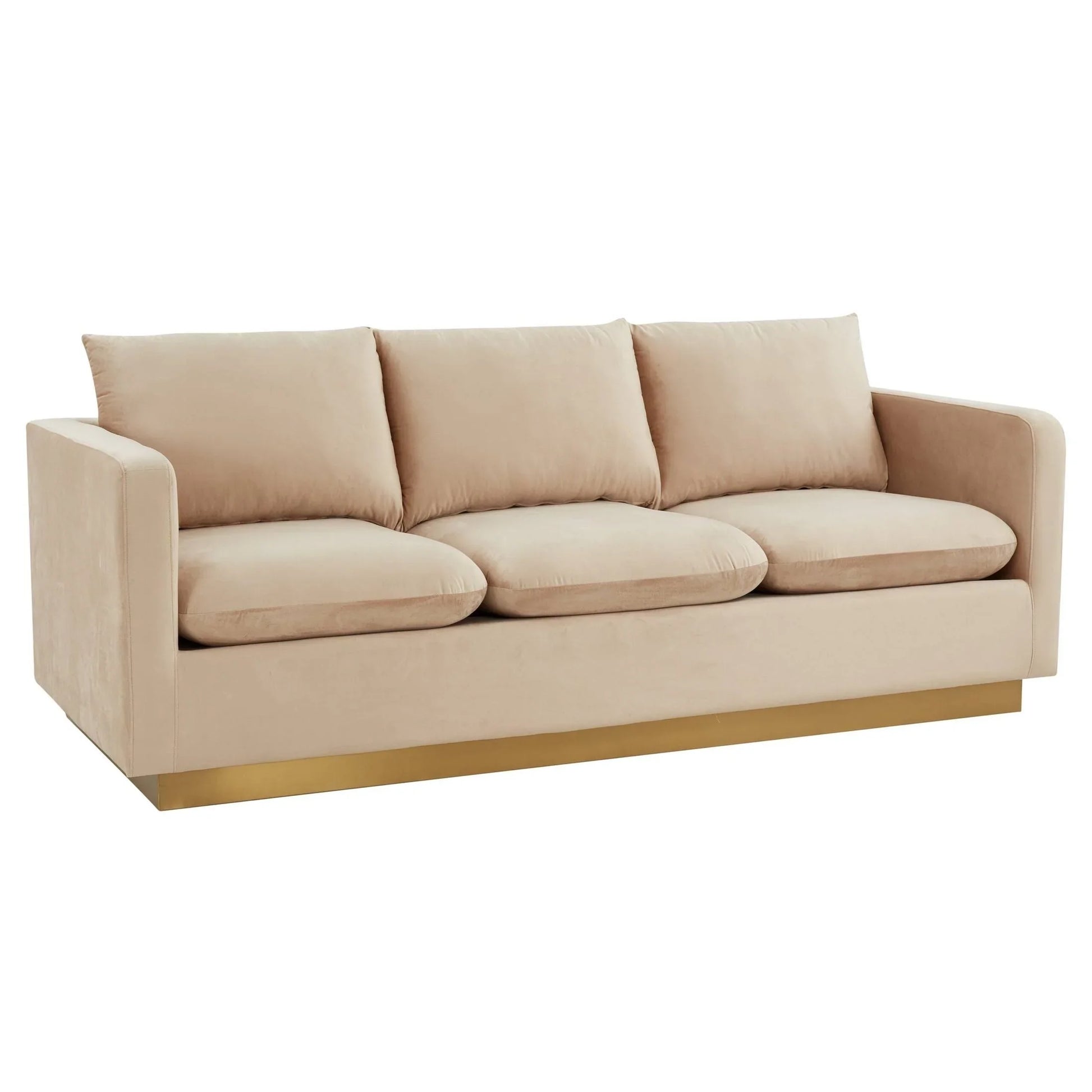 Nervo 3-Seater Velvet/Leather Full Sofa with Gold Stainless Steel Base - Elax Furniture