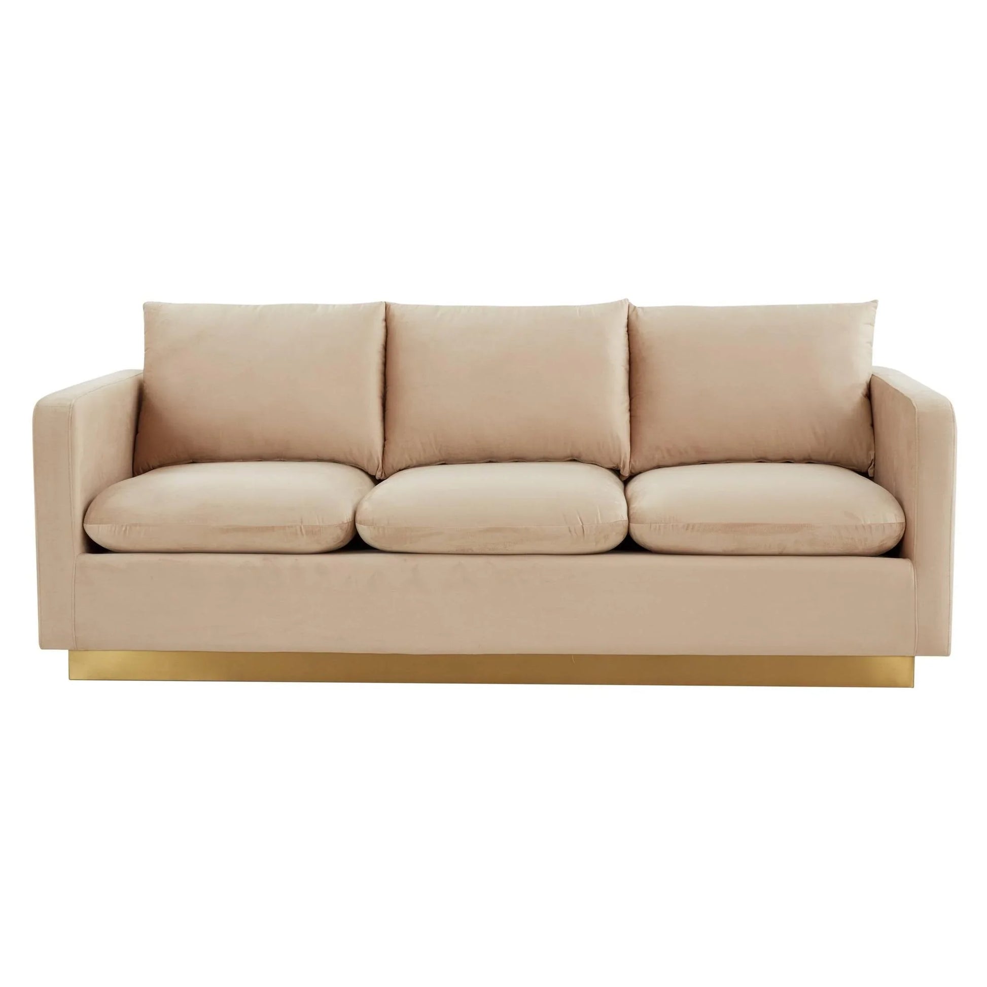 Nervo 3-Seater Velvet/Leather Full Sofa with Gold Stainless Steel Base - Elax Furniture