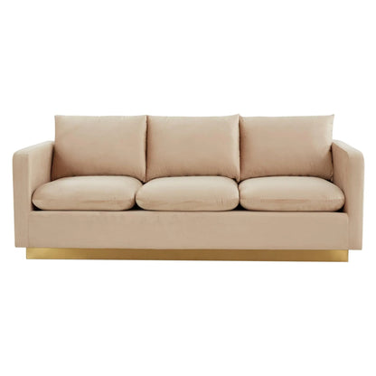 Nervo 3-Seater Velvet/Leather Full Sofa with Gold Stainless Steel Base - Elax Furniture