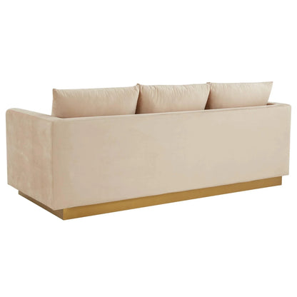 Nervo 3-Seater Velvet/Leather Full Sofa with Gold Stainless Steel Base - Elax Furniture