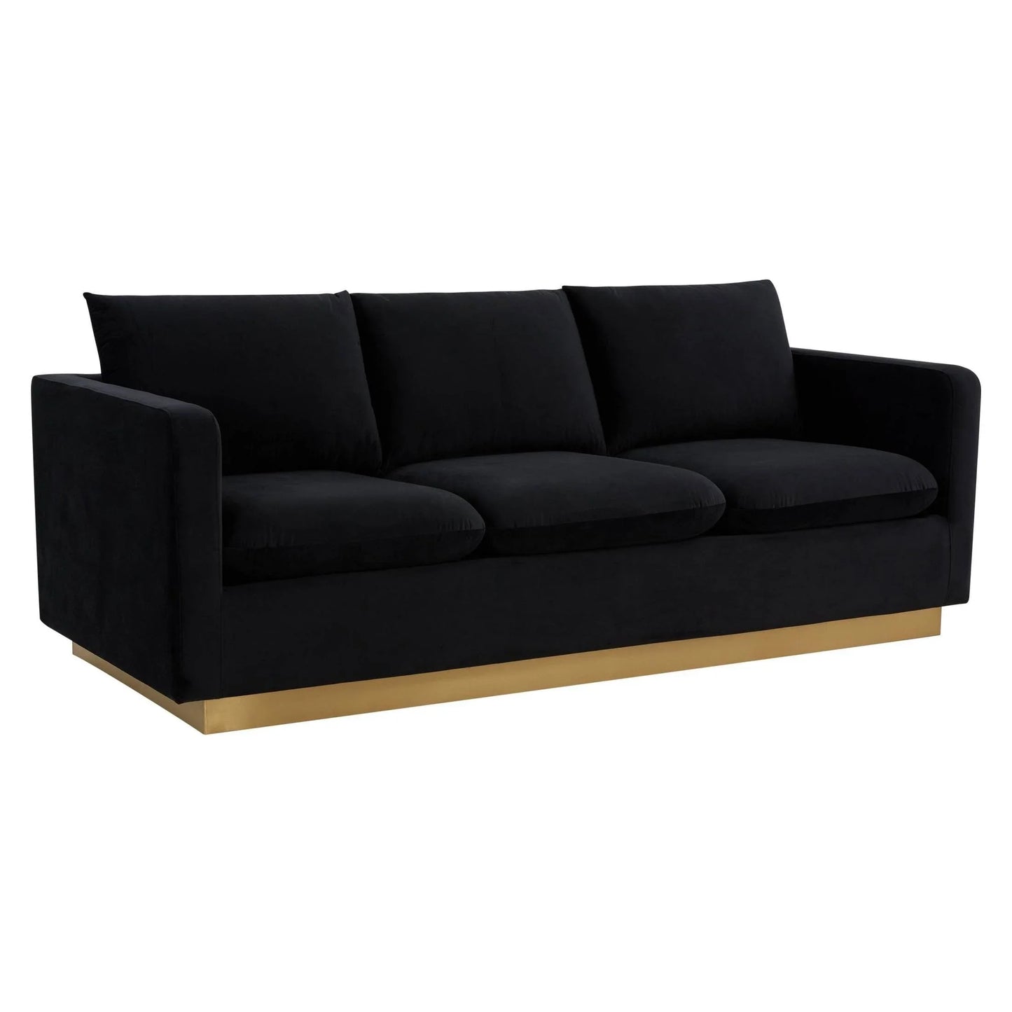 Nervo 3-Seater Velvet/Leather Full Sofa with Gold Stainless Steel Base - Elax Furniture