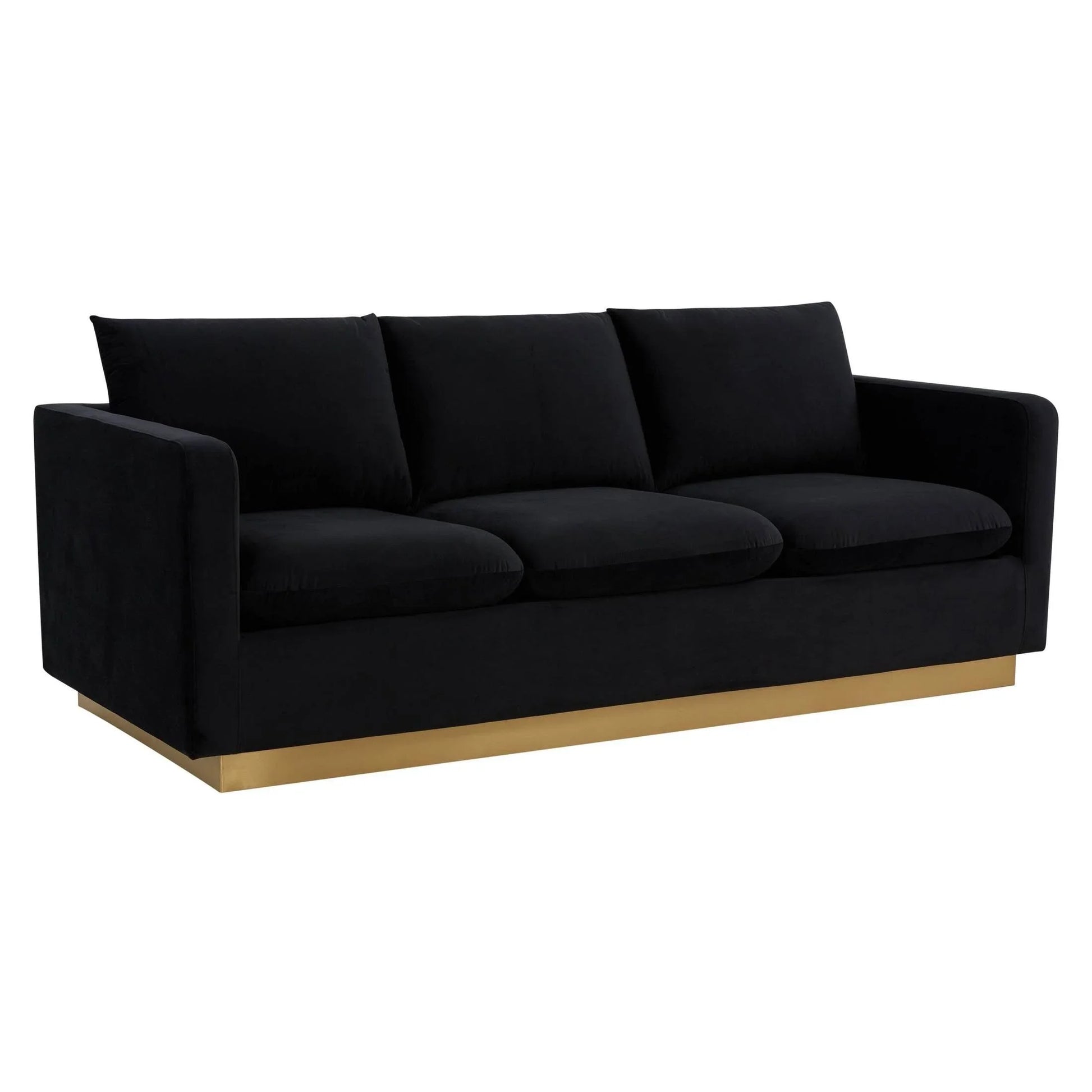 Nervo 3-Seater Velvet/Leather Full Sofa with Gold Stainless Steel Base - Elax Furniture