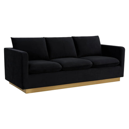 Nervo 3-Seater Velvet/Leather Full Sofa with Gold Stainless Steel Base - Elax Furniture