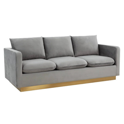 Nervo 3-Seater Velvet/Leather Full Sofa with Gold Stainless Steel Base - Elax Furniture