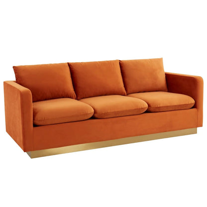 Nervo 3-Seater Velvet/Leather Full Sofa with Gold Stainless Steel Base - Elax Furniture