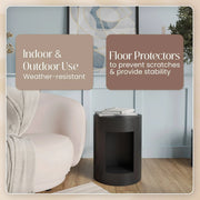 Nook 14" Wide Round Fiberstone Side Table With Open Storage Compartment - Elax Furniture