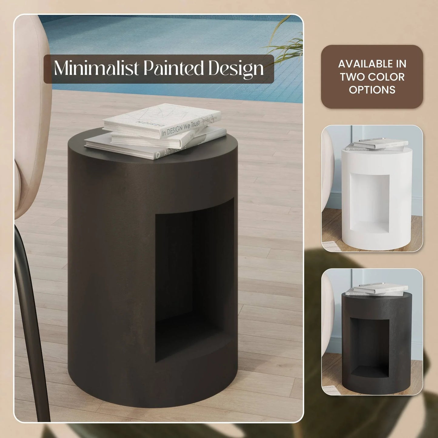 Nook 14" Wide Round Fiberstone Side Table With Open Storage Compartment - Elax Furniture