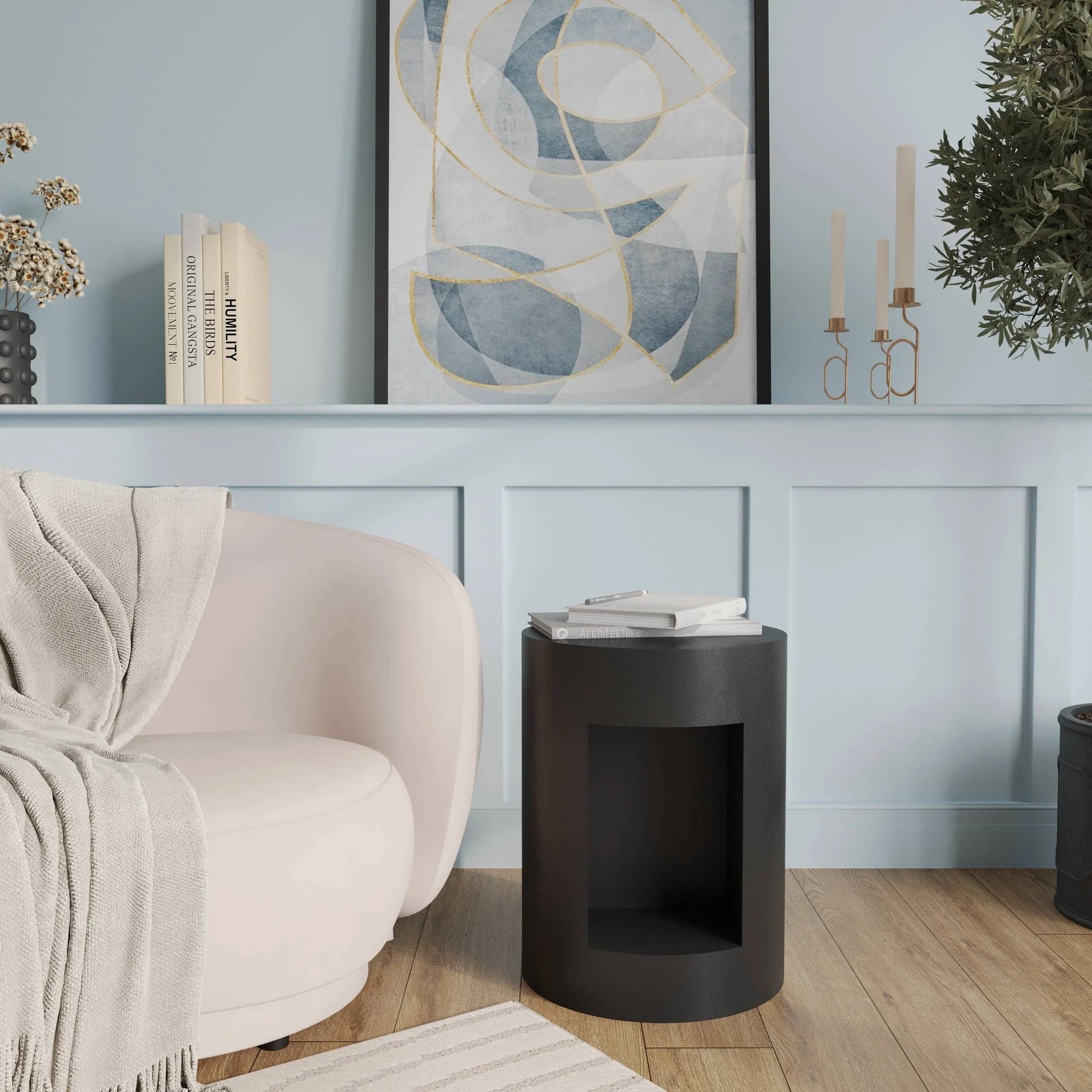 Nook 14" Wide Round Fiberstone Side Table With Open Storage Compartment - Elax Furniture