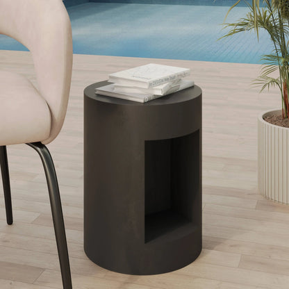 Nook 14" Wide Round Fiberstone Side Table With Open Storage Compartment - Elax Furniture