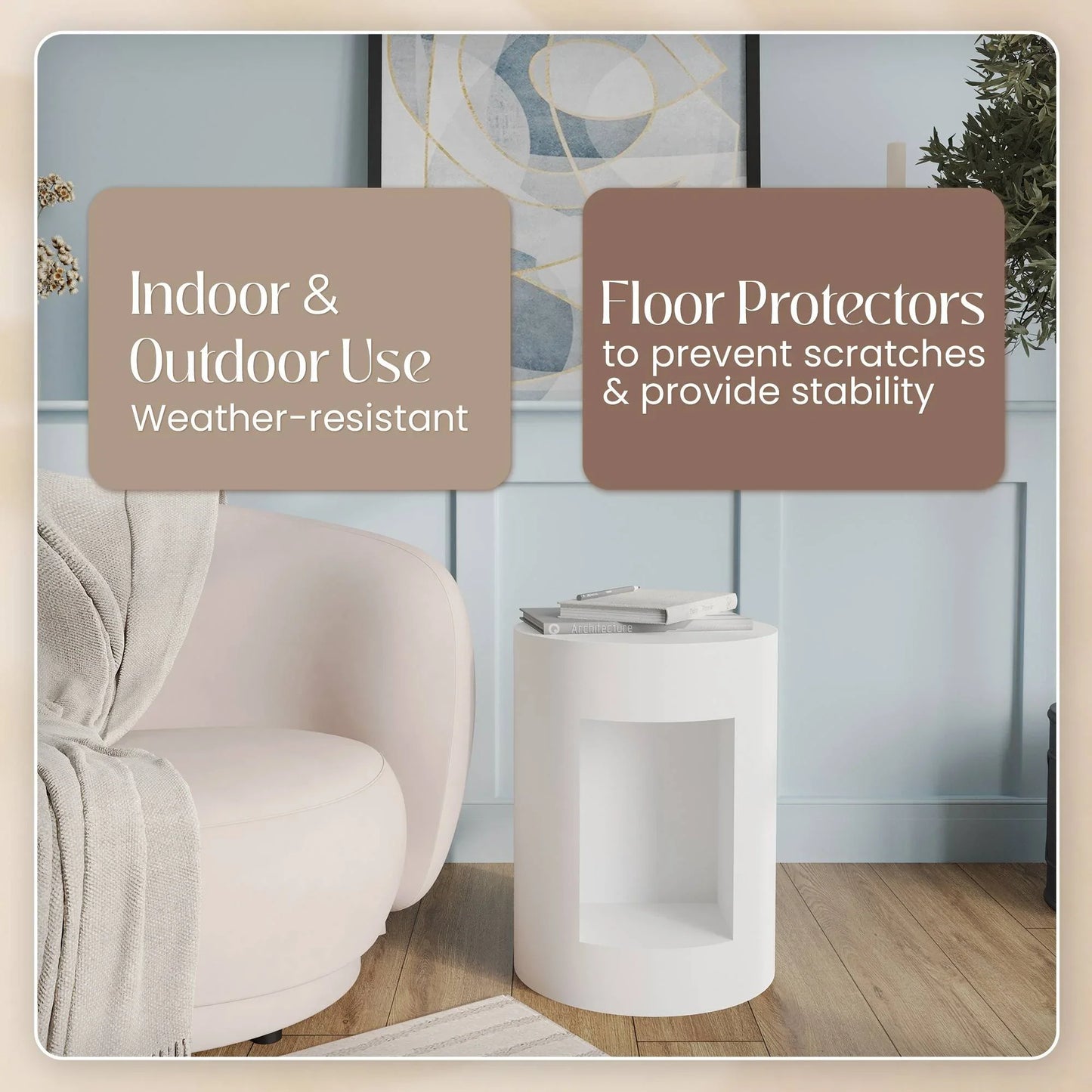 Nook 14" Wide Round Fiberstone Side Table With Open Storage Compartment - Elax Furniture